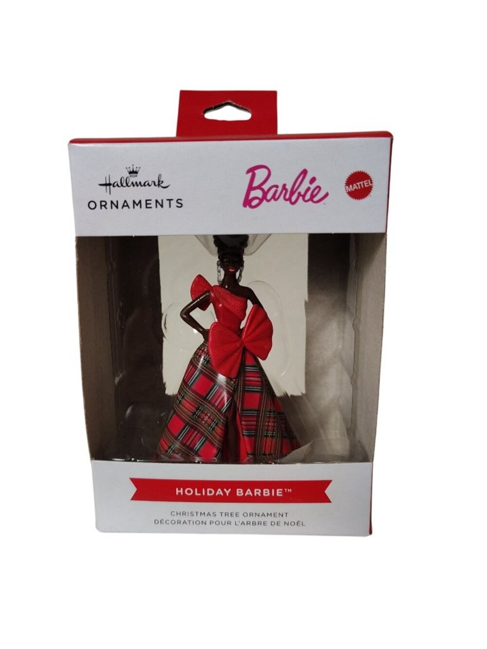 Hallmark Barbie Holiday Ornament Christmas Tree Decoration In Box Red Plaid Dres